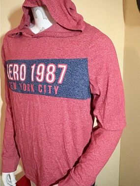 Aeropostale Red Hooded Long-Sleeve Graphic Tee